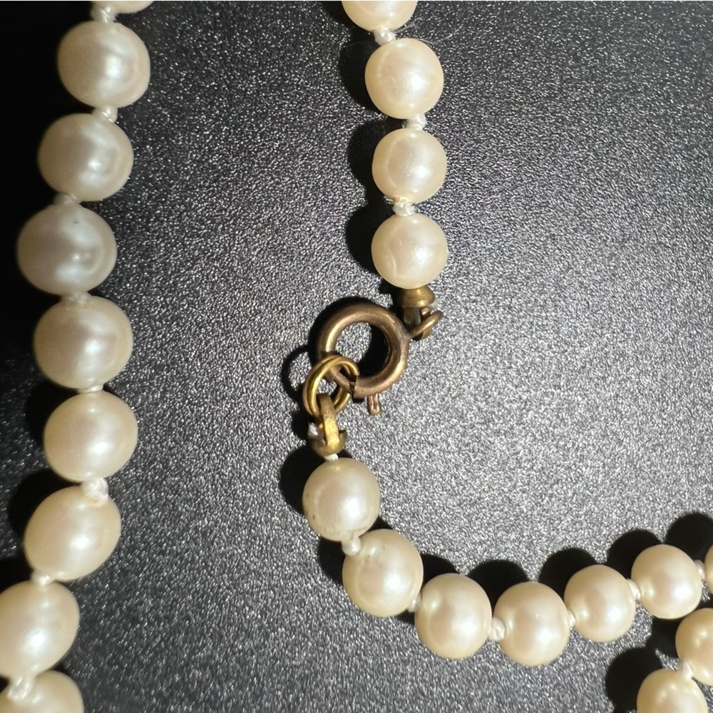 Vintage Extra Long Single Strand Faux Beads Hand Knotted Cream Off White Luster